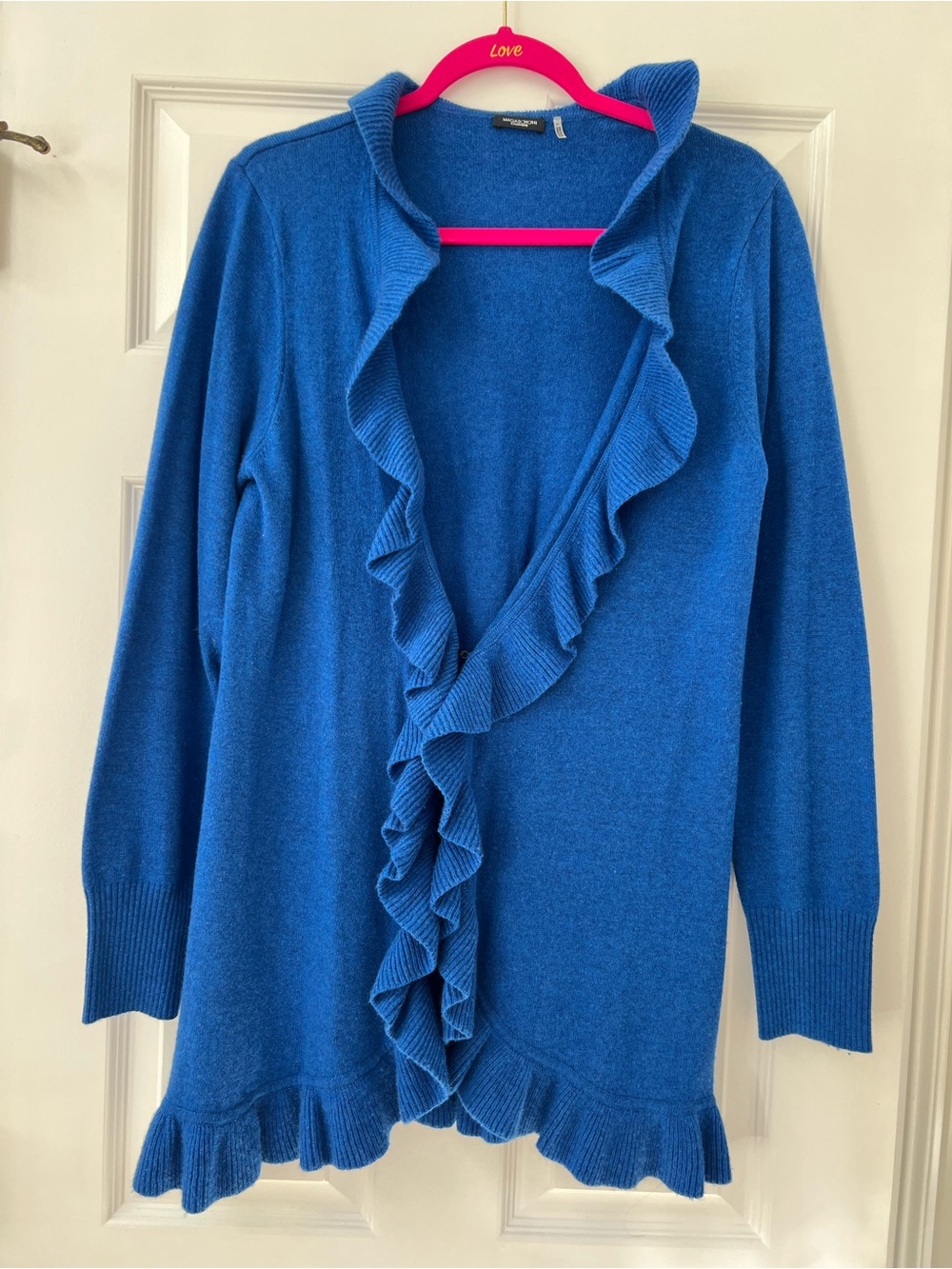 New Magaschoni Ruffled Open-Front Cardigan Sweater - Bright Blue 100% Cashmere